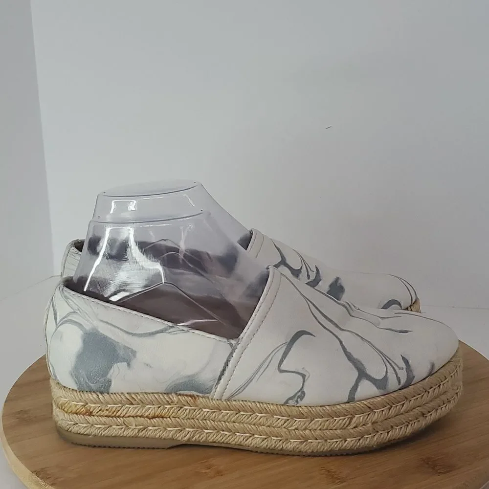 Naturalizer Thea Blue Marble Leather Espadrille Platform Shoes Size 7W